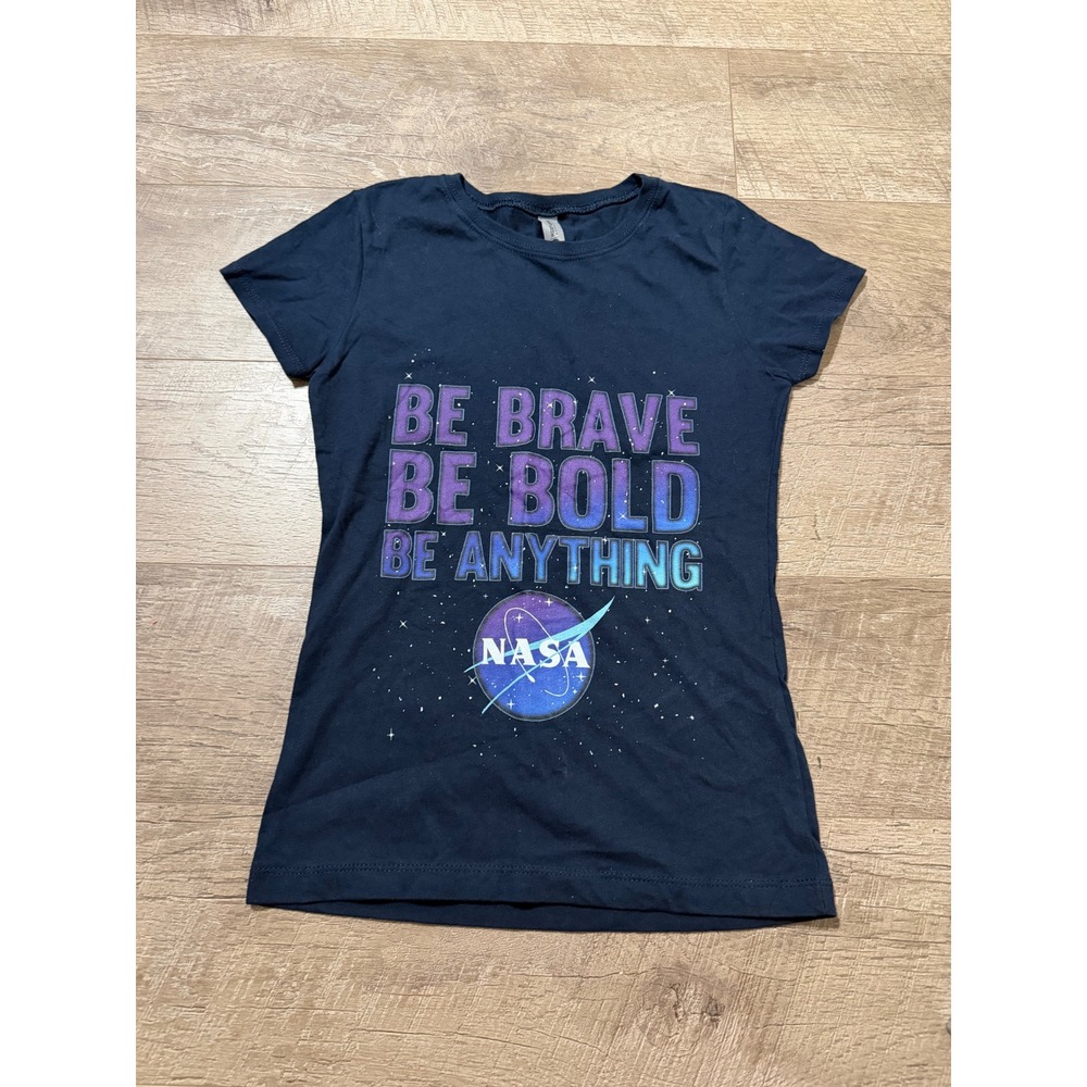 NASA Girls Navy Blue Be Brave Be Bold Graphic T-Shirt Next Level Size L 10/12